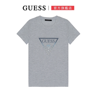 【GUESS】立體感漸變倒三角LOGO短T-灰