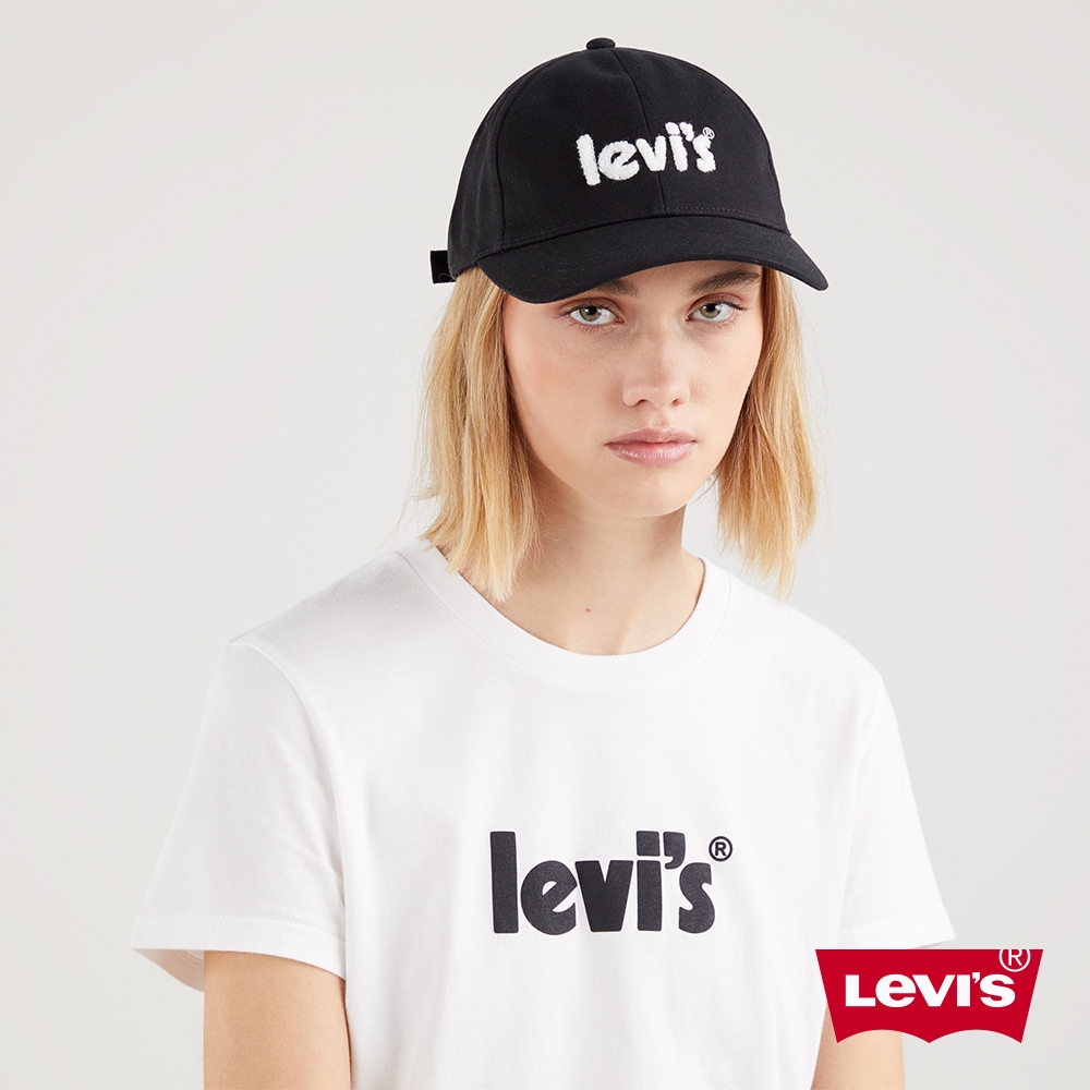 Levis 男女同款 可調式環扣棒球帽 / 異材質Logo布章 黑