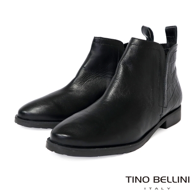 Tino Bellini 巴西進口皮紋拼接切爾西短靴FWMV016-1(黑色)