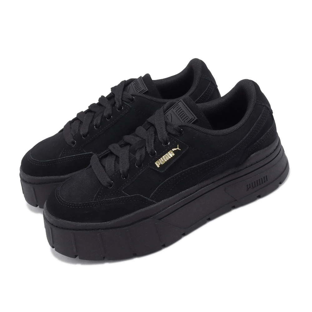 Puma 休閒鞋 Mayze Stack Suede Wns 女鞋 黑 全黑 金標 厚底 增高 麂皮 38398301