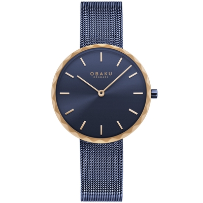 OBAKU 知性美學米蘭時尚腕錶-藍X玫瑰金-V252LXSLML-32mm