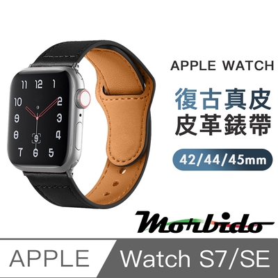 蒙彼多 Apple Watch S7/SE 42/44/45mm復古真皮革錶帶