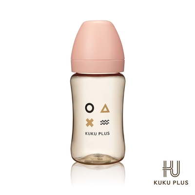 酷咕鴨 KUKU PLUS純真之瞳寬口PPSU奶瓶240ml(櫻粉/米杏)