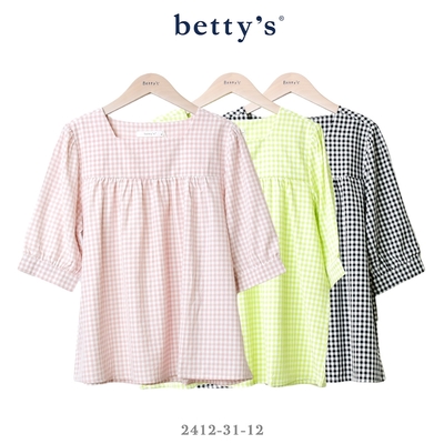 betty’s專櫃款 格紋緹花五分袖方領上衣(共三色)