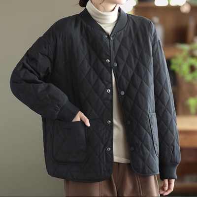 【LANNI 藍尼】現+預 輕薄菱格保暖夾克外套(圓領/短款/純色)