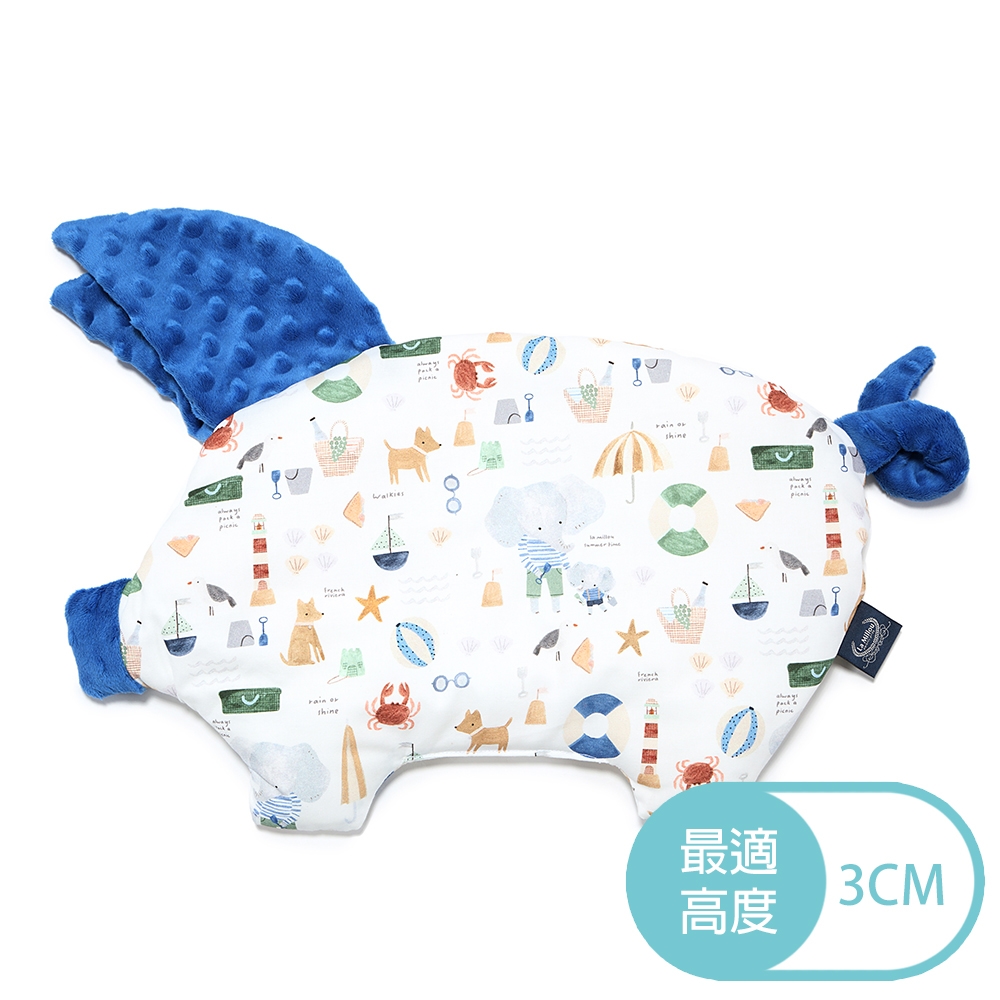 La Millou 豆豆小豬枕-海灘小象(藍)-加勒比海藍-嬰兒枕推車枕