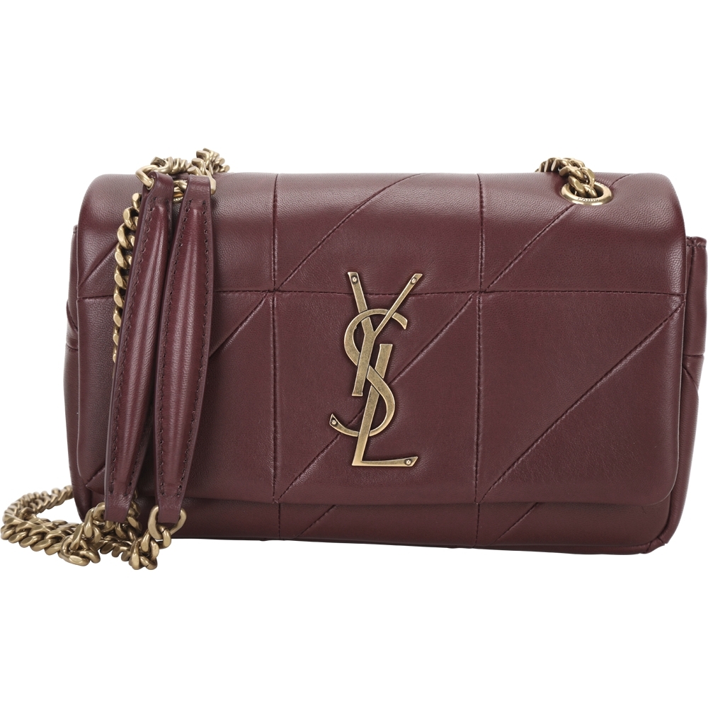 YSL Saint Laurent JAMIE 展示品 酒紅色羊皮絎縫鍊帶肩背/斜背包(皮革黑痕)