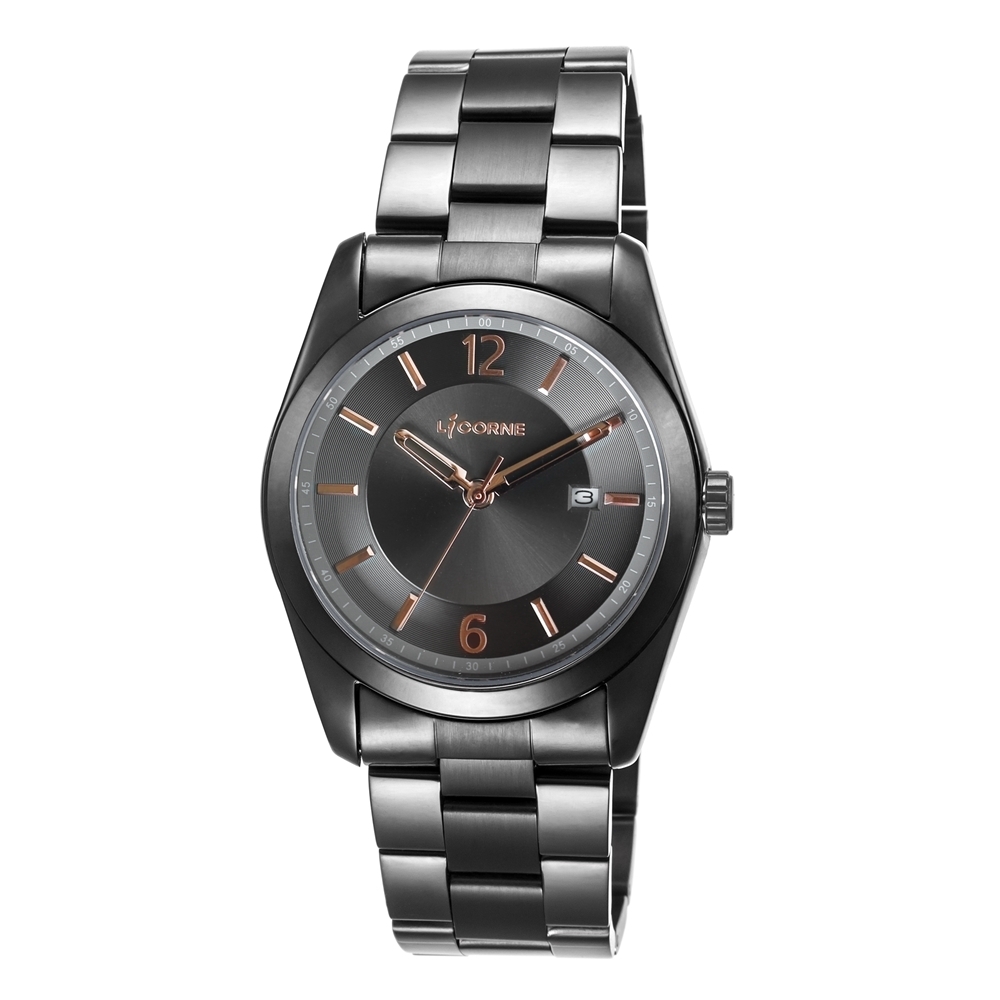 LICORNE 力抗錶 都會簡約系列 經典手錶-黑x玫瑰金/39mm