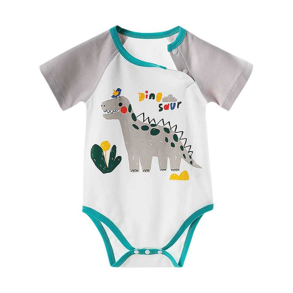 Colorland- Muslintree新生兒無骨縫制包屁衣 恐龍小鳥 連身衣 嬰兒短袖 寶寶短袖 和尚服