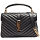 YSL 經典MONOGRAM系列復古金色金屬LOGO羊皮學院手提/肩背包(中-黑) product thumbnail 1