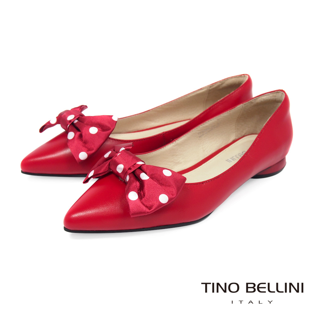 Tino Bellini 俏麗大蝴蝶結尖頭低跟娃娃鞋_紅