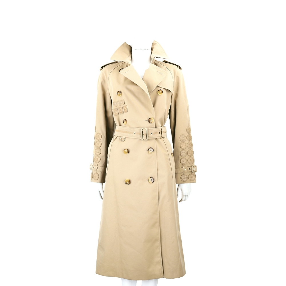 BURBERRY Waterloo Heritage Trench 字母徽章補丁棉質長版風衣(蜂蜜色)