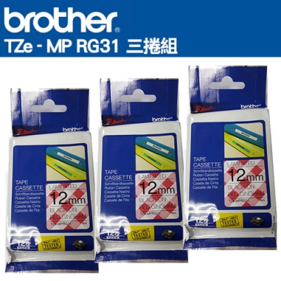 Brother TZe-MP RG31 創意護貝標籤帶(12mm 俏紅格紋)三入組