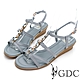 GDC-真皮幻彩寶石水鑽編織羅馬風楔型涼鞋-淺藍色 product thumbnail 1