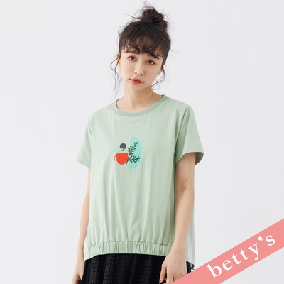 betty’s貝蒂思 午茶印花拼接下襬抽皺T-shirt(淺綠)