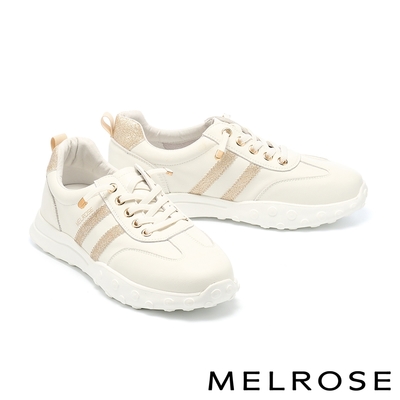 休閒鞋 MELROSE 美樂斯 質感日常 LOGO 牛皮懶人厚底休閒鞋－白