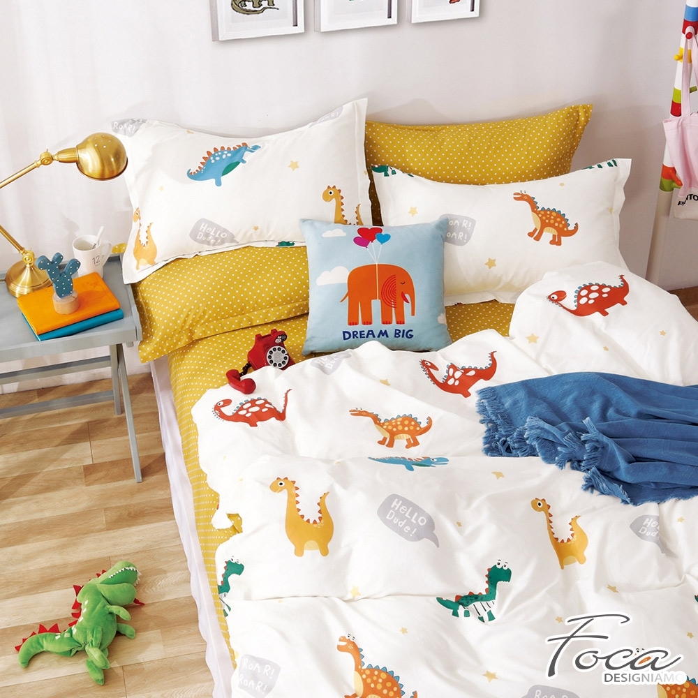 FOCA恐龍樂園-雙人-韓風設計100%精梳純棉四件式兩用被床包組 product image 1