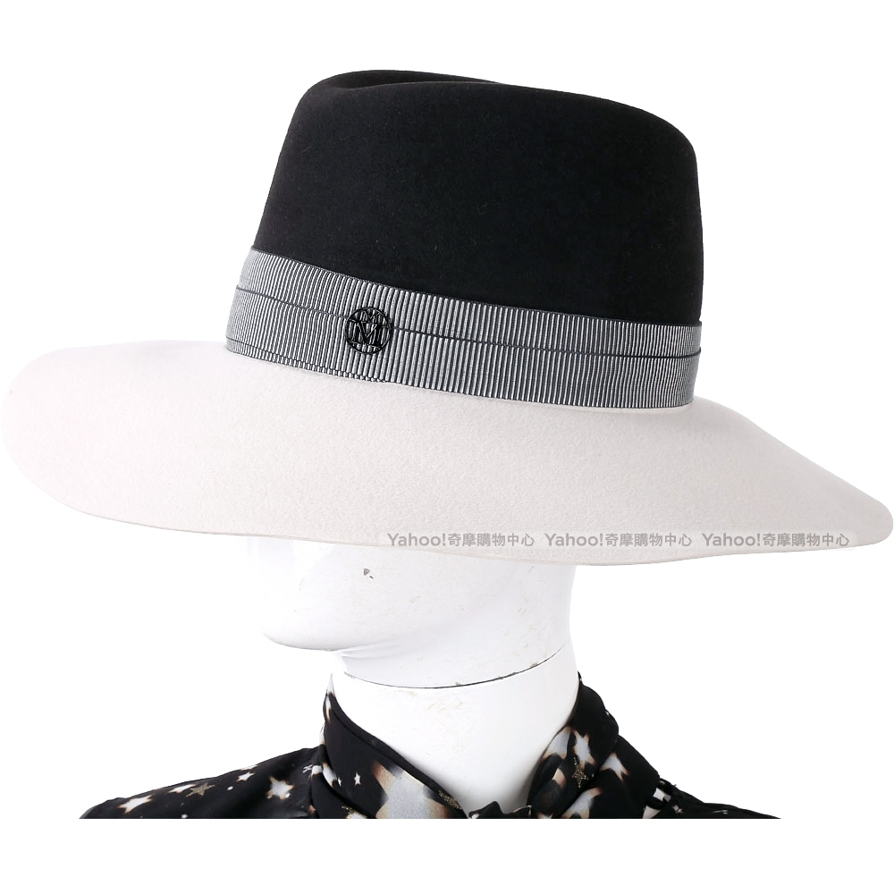 Maison Michel KATE 展示品S號黑白寬簷兔毛氈軟呢毛帽(內帽簷有藍汙