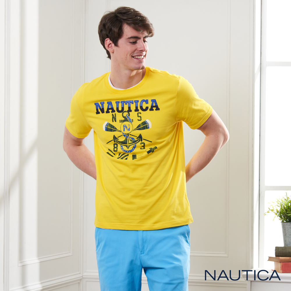 Nautica 航海家圖騰LOGO短袖T恤-亮黃