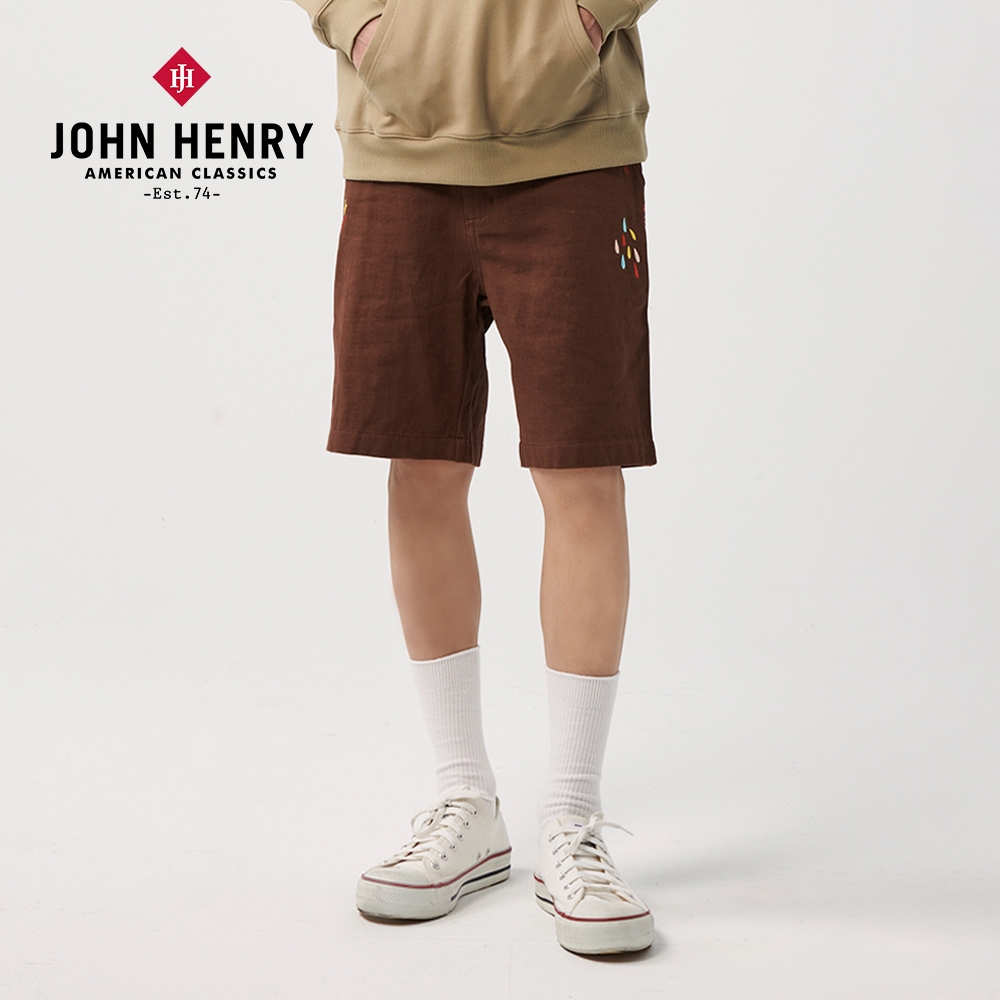 JOHN HENRY 綻放 多彩刺繡短褲-二色 (咖啡色)