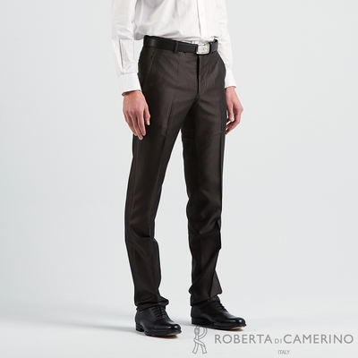 【ROBERTA諾貝達】 台灣製男裝 修身剪裁 高品質平口西裝褲 黑咖啡
