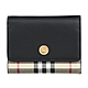 BURBERRY LANCASTER金屬LOGO小牛皮拼接格紋PVC釦式6卡短夾(黑x典藏米) product thumbnail 1