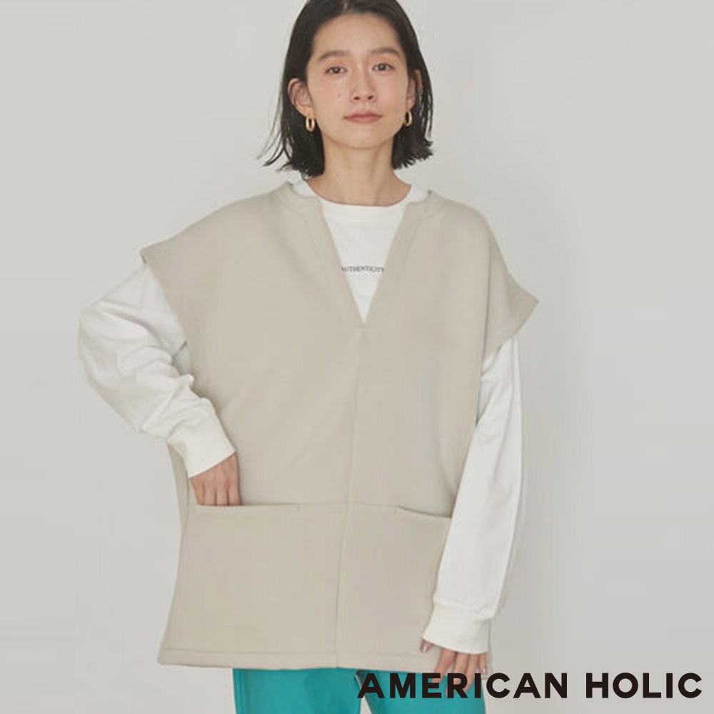 AMERICAN HOLIC 【SET ITEM】V領雙口袋背心+休閒圓領T恤上衣| 短袖