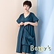 betty’s貝蒂思　設計感V領抓褶寬版洋裝 (孔雀藍) product thumbnail 1