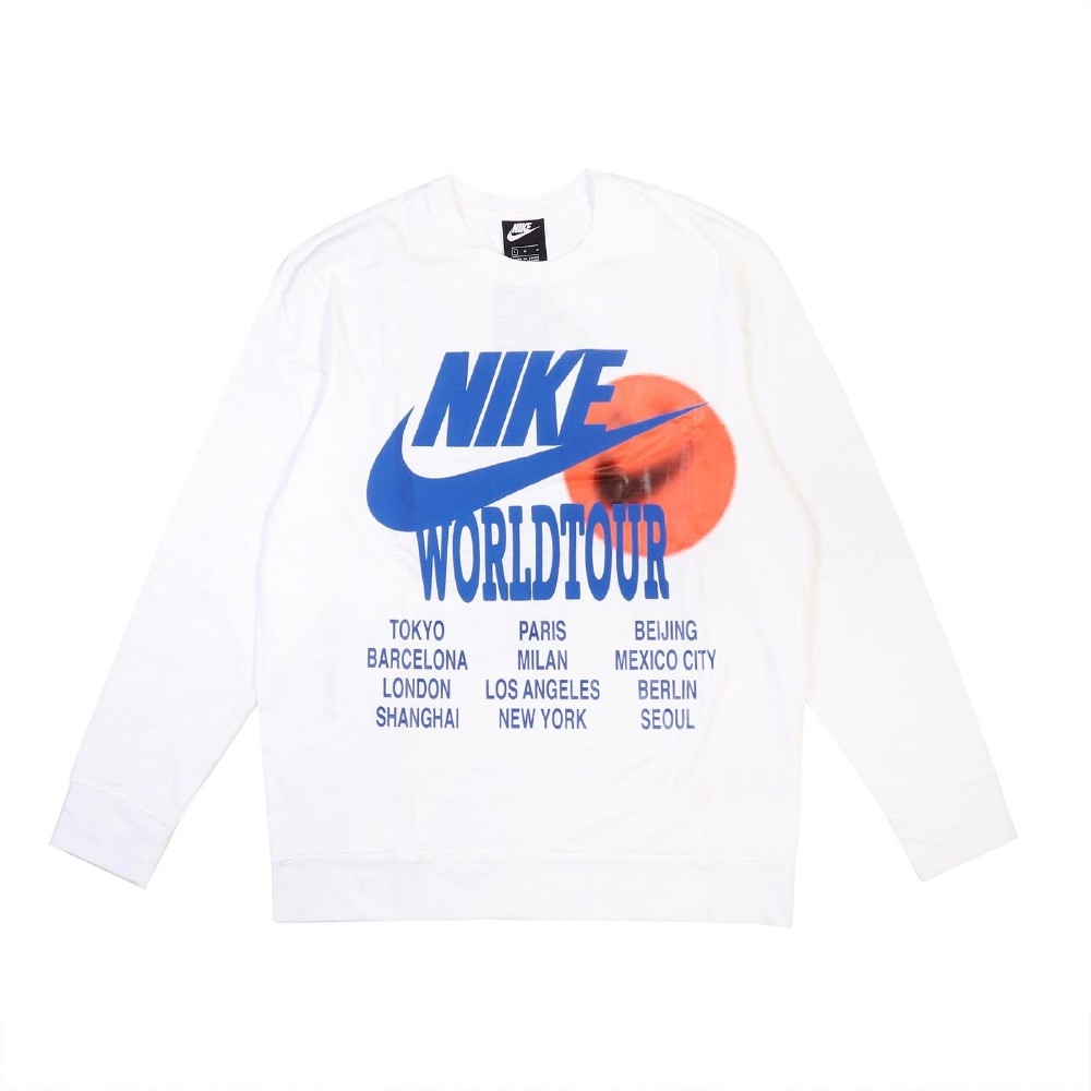 Nike T恤 NSW Long-Sleeve Top 男款 運動休閒 大學T 印花 世界 笑臉 棉質 白 藍 DA0630100