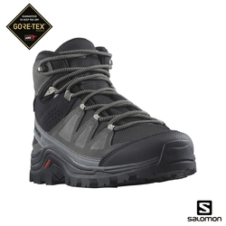 官方直營 Salomon 女 QUEST ROVE Goretex高筒登山鞋 黑/磁灰/靜灰