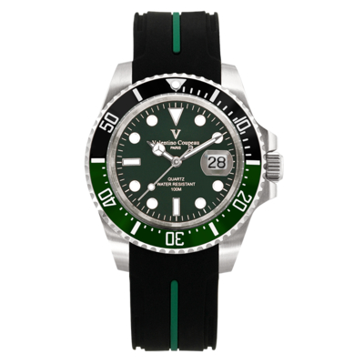 Valentino Coupeau 范倫鐵諾 古柏 雪碧雙色陶瓷水鬼腕錶 (銀色/綠面/膠帶)