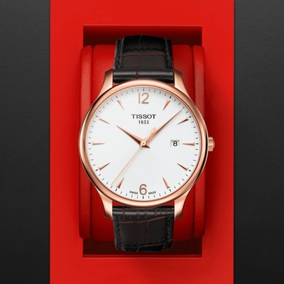 TISSOT天梭 官方授權 TRADITION 簡約玫瑰金石英腕錶 母親節 禮物 42mm/T0636103603700