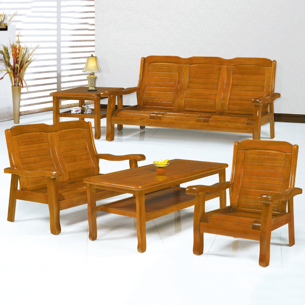 MUNA 5011型柚木色實木組椅(2+3+大小茶几)  125X73X92cm