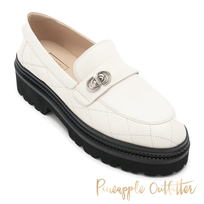 Pineapple Outfitter-EIRNY 羊皮菱格紋拼接厚底樂福鞋-白色