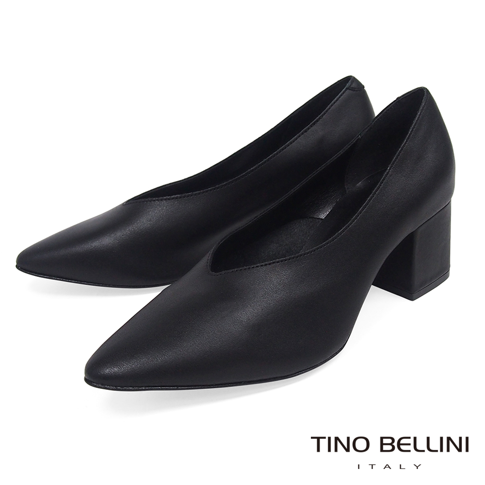 Tino Bellini 義大利進口V型深口尖楦中跟鞋 _ 黑