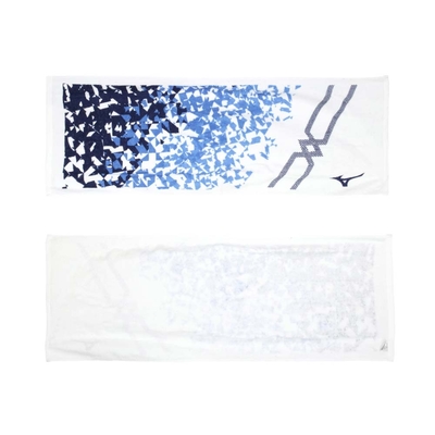 MIZUNO 日製運動毛巾-純棉 海邊 游泳 戲水 慢跑 美津濃 32JY210101 白丈青藍