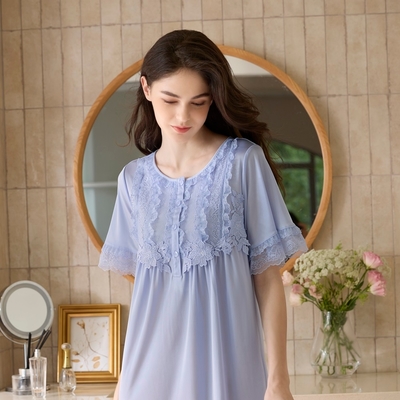 華歌爾睡衣-輕奢華系列 M-L超細針織洋裝(琉璃藍) NNE12641V7