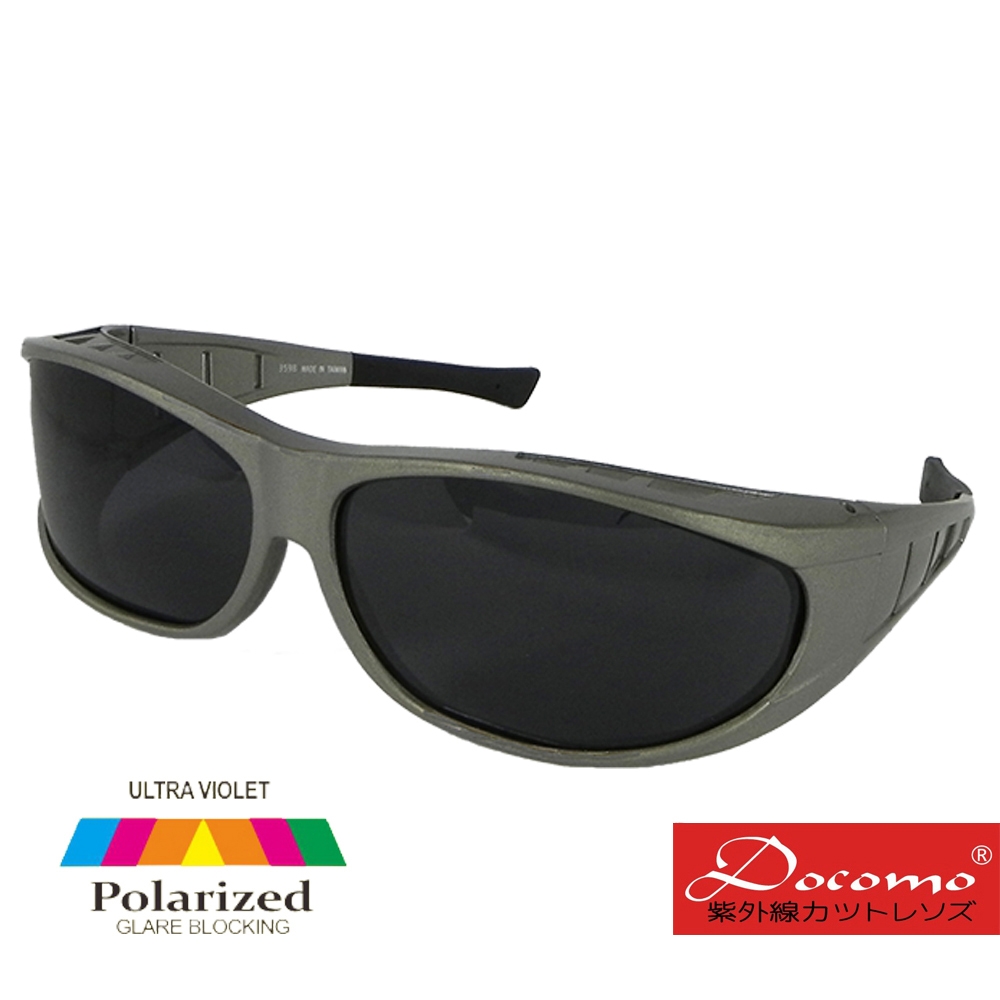 【Docomo】寬版設計　排霧散熱孔　頂級Polarized偏光太陽眼鏡　強化技術　有無近視皆可配戴　質感銀