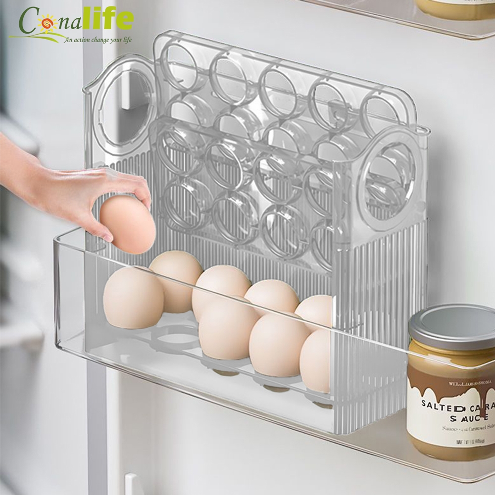Conalife 廚房美學 升級大容量30顆自動翻轉雞蛋盒（2入）