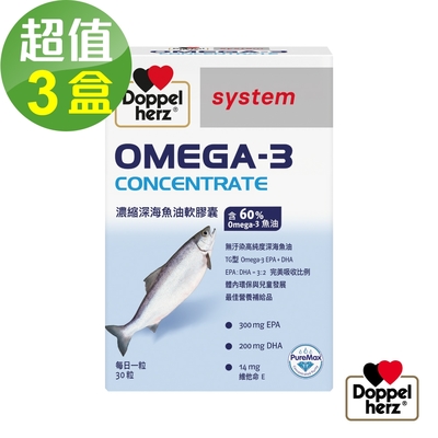 【滿3千登記送8%】【Doppelherz德之寶】OMEGA-3濃縮深海魚油軟膠囊(30粒/盒)x3盒組