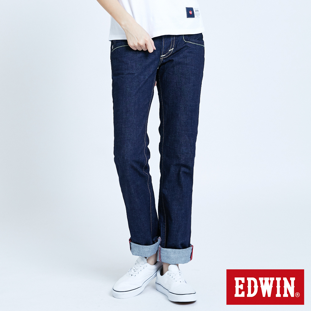 EDWIN BLUE TRIP袋蓋中直筒牛仔褲-女-原藍色
