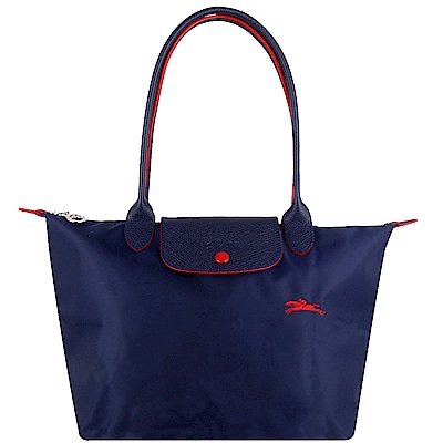 Longchamp Collection尼龍布刺繡品牌長背帶水餃包(藍色/小)