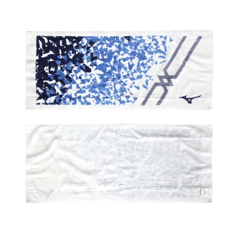 MIZUNO 日製運動毛巾-純棉 海邊 游泳 戲水 慢跑 美津濃 32JY210201 白丈青藍