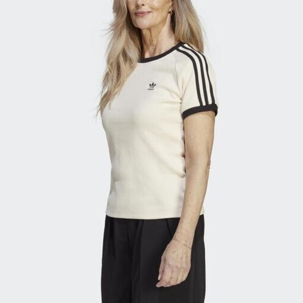 Adidas 3 S Slim Tee [IC5463] 女 短袖上衣 T恤 運動 休閒 華夫格 修身 亞洲版 米