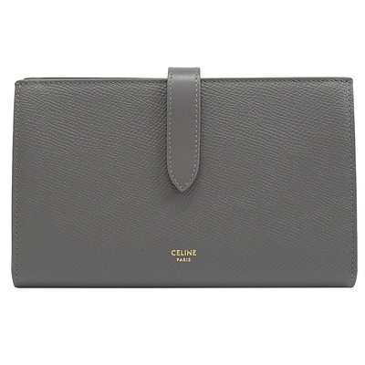 CELINE 燙印LOGO防刮牛皮對開護照長夾(深灰)