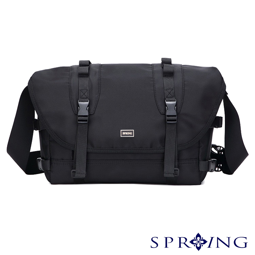 SPRING-尼龍大容量插扣郵差包斜背包中性簡約斜背包學生書包