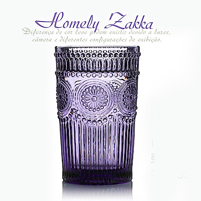 Homely Zakka 午茶食光歐式古典浮雕玻璃杯(太陽之輪)350ml-晶紫