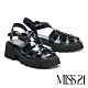 涼鞋 MISS 21 超個性簍空魚骨厚底高跟涼鞋－黑 product thumbnail 1