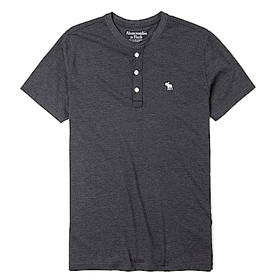 麋鹿 AF A&F 經典電繡麋鹿標誌亨利素面短袖T恤-深灰色