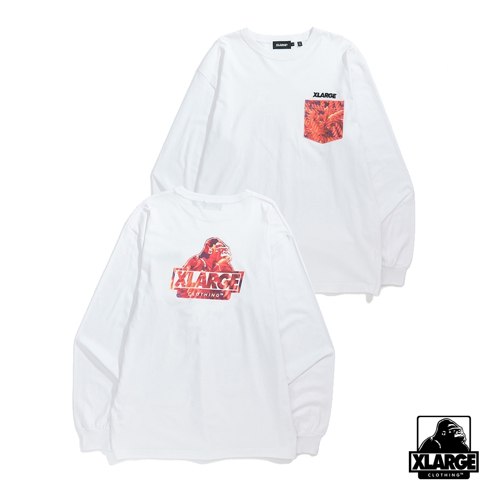 XLARGE L/S INGREDIENTS SLANTED OG POCKET長袖T恤-白